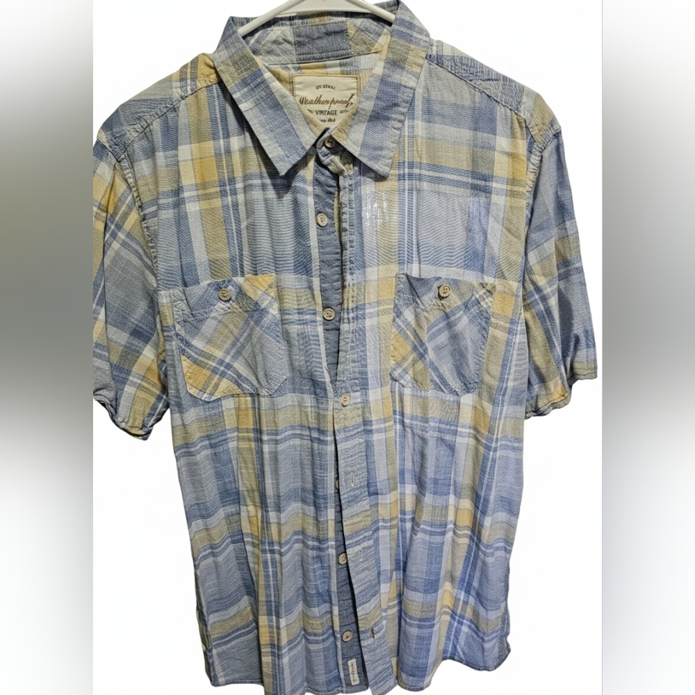 Weatherproof Men's Blue and Yellow Plaid Shirt